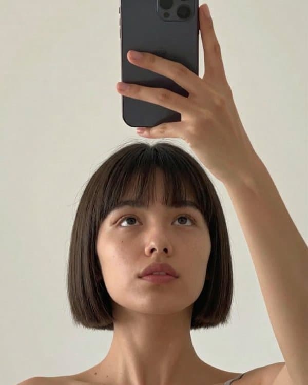 The same woman before and after a bob haircut: after