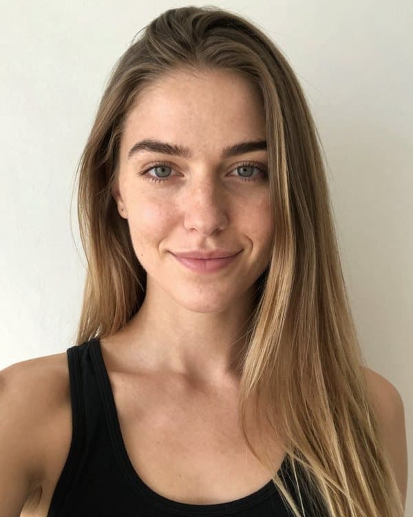 The same woman before and after a butterfly cut: before
